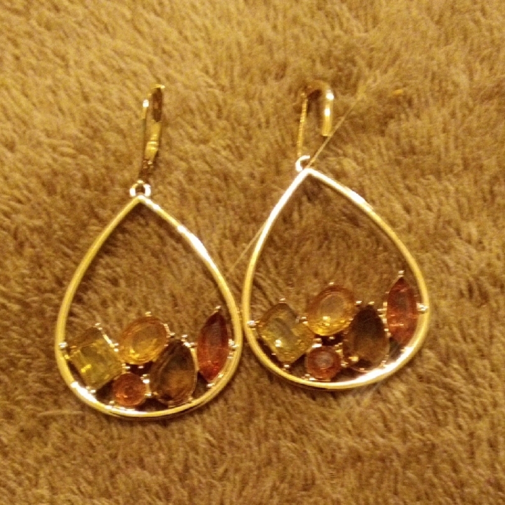 Gold Teardrop Multi-Stone Earrings - Women Jewelry Earrings